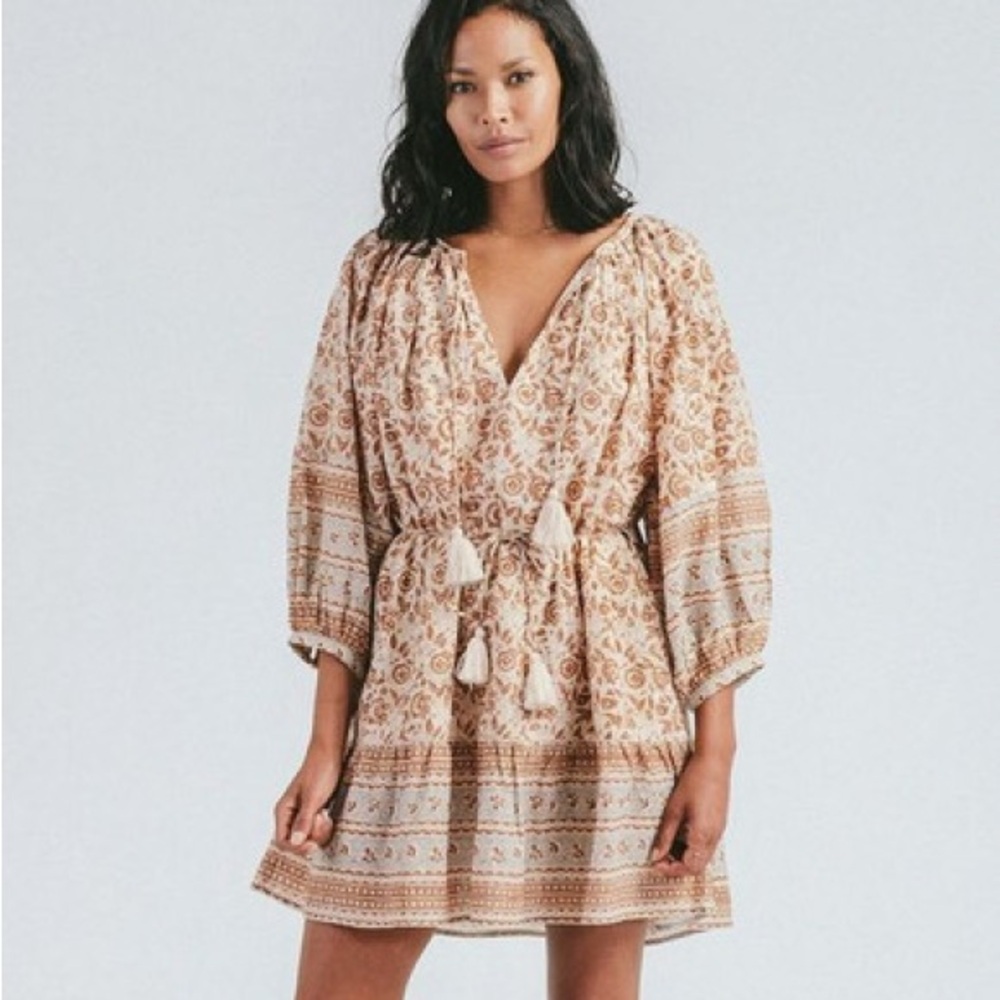 Cleobella Rosy Puff Sleeve Boho Floral Print Mini Dress Size Large